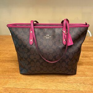 Authentic Coach Signature City Zip Tote Bag Purse F58292 Brown Magenta